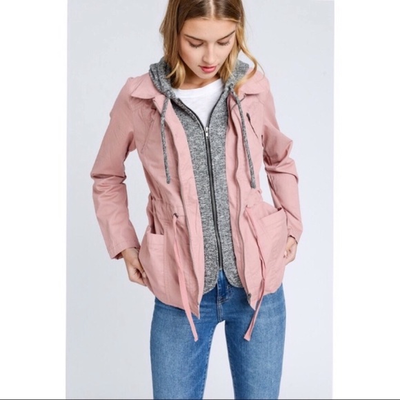 Jackets & Blazers - Mauve Utility Jacket with Hoodie
